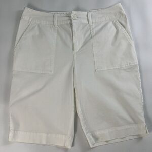 St. John's Bay Bermuda Shorts Womens White Denim Cotton Stretch Pockets Size 10